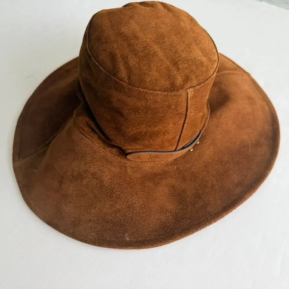Eric Javits Anette Tabac Hat Brown Calf Suede Packable Floppy Water Repell UPF - Picture 2 of 8